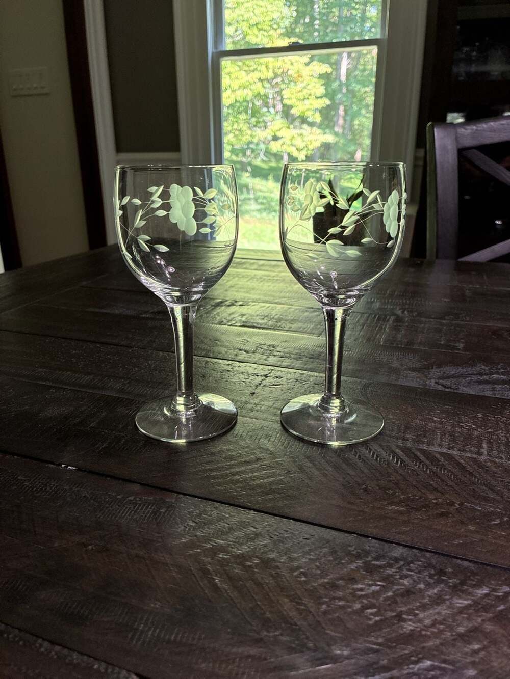Princess House Heritage Wine Glass 7 Inch Clear Etched Floral